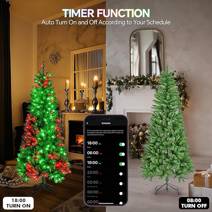 6FT Prelit Christmas Tree with 250 LED Lights, App Controlled Artificial Christmas Tree with Multi-Color RGB Lights & Music Sync, Slim Pencil Christmas Tree for Home Christmas Decorations