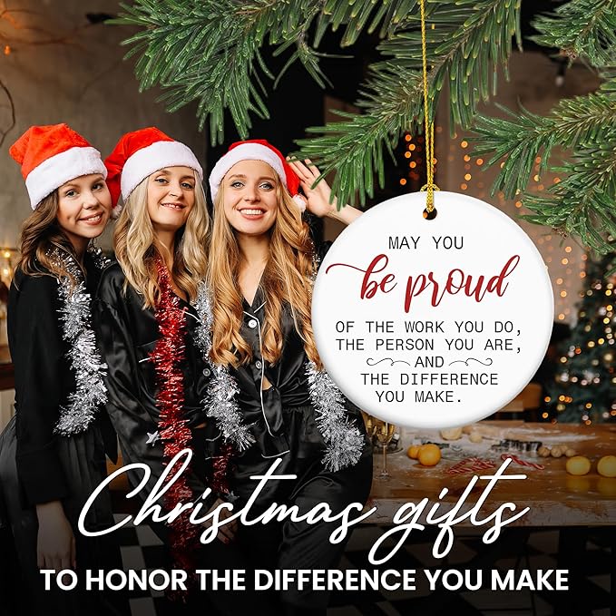 OASSIE Christmas Employee Appreciation Gifts for Coworkers - Ceramic Christmas Ornaments 2025 for Tree Decorations - Inspirational Gifts for Women Boss Lady Teachers, Retirement Gift for Woman