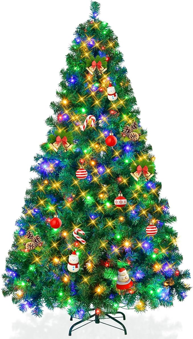 6ft Prelit Christmas Tree, Artificial Xmax Tree with 250 Lights and 1000 Branch Tips, Prelighted Xmas Tree for Home Party Holiday Decoration