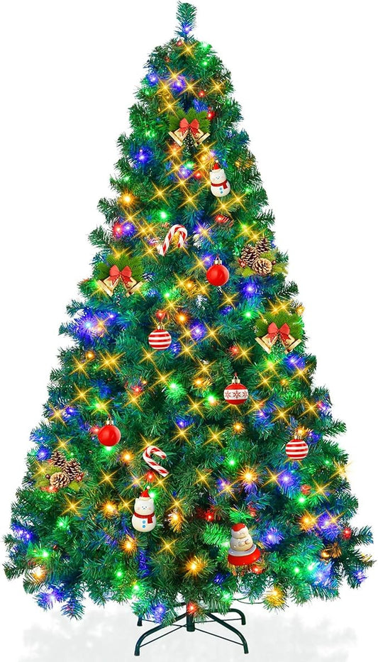 6ft Prelit Christmas Tree, Artificial Xmax Tree with 250 Lights and 1000 Branch Tips, Prelighted Xmas Tree for Home Party Holiday Decoration