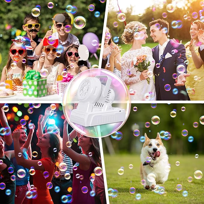 PANACARE Automatic Bubble Machine, Electric Portable Bubble Machine with 20 Bubble Solutions, Produce 10000+ Big Bubbles Per Minute, Suitable for Wedding/Birthday/Children/Party