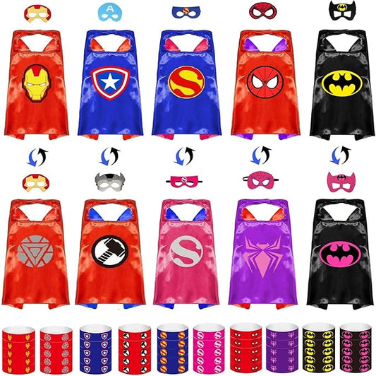 Dress Up Toys - Double Side Superhero Capes and Masks, Costumes Set for Kids - Ideal for Cosplay, Birthday Party, Christmas, Halloween - Fun Gift for 3-10 Year Old Boys and Girls