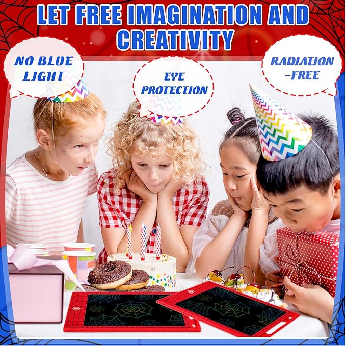 Nezyo 12 Pack Large Spider Party Favors LCD Writing Tablet for Kids 8.5 Inch Spider Web Drawing Tablet Erasable Reusable Electronic Drawing Pads for Birthday Supplies Gifts Goodie Bags Stuffers