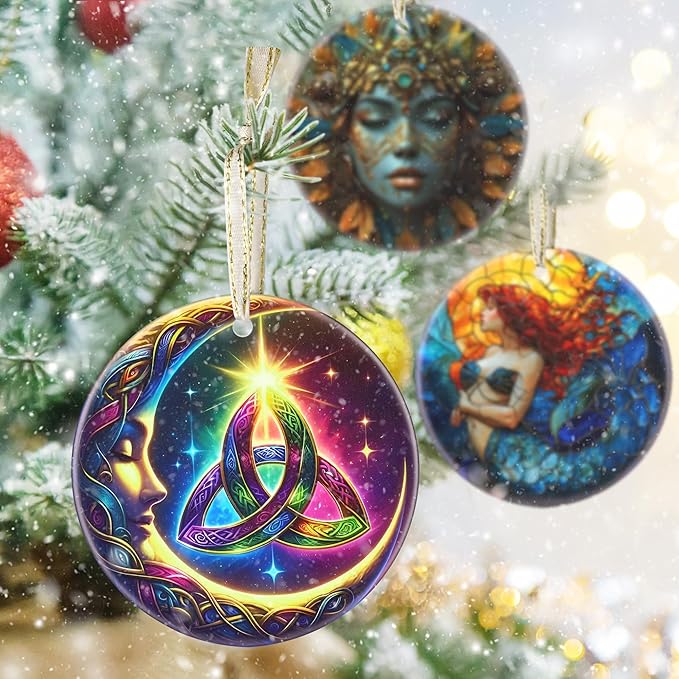 3.5 Inch Ceramic Christmas Tree Ornament, Moon Celtic Christmas Ornaments, Heirloom Keepsake, Gift Exchange, Gift Idea, Bauble Present