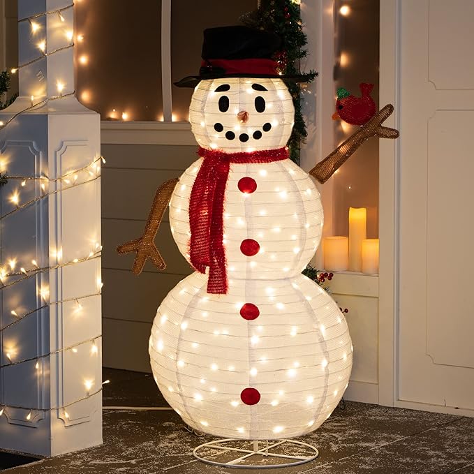 Joiedomi Snowman Christmas Decoration Outdoor, 160 LED Lighted Christmas Holiday Decorations, Collapsible Snowman Yard Lights Backyard Garden Lawn Xmas Decor, Snowman with Bird