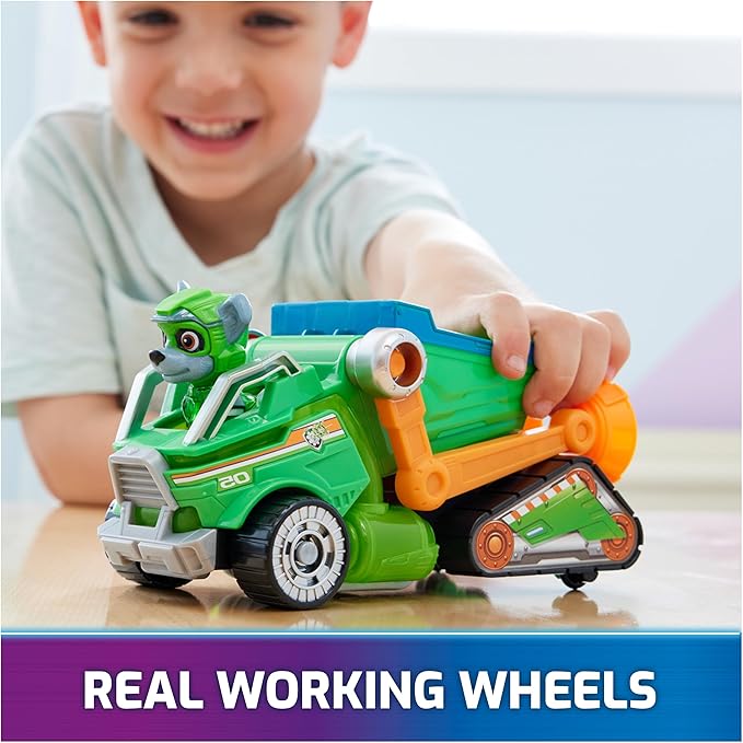 Paw Patrol: The Mighty Movie, Toy Garbage Truck Recycler with Rocky Mighty Pups Action Figure, Lights and Sounds, Kids Toys for Boys & Girls 3+