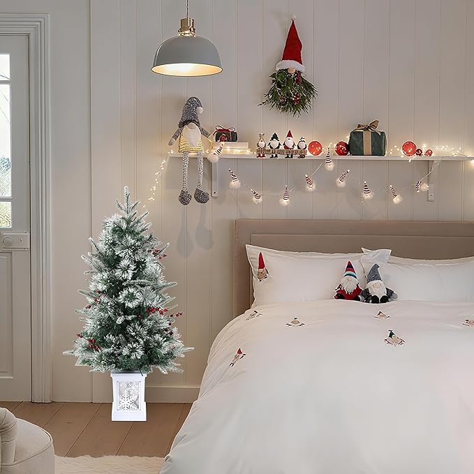 3FT Prelit Artificial Christmas Tree with Lights, 3 Foot Artificial Christmas Tree with Snowflake Base, 78 LED Prelit Christmas Tree, Battery Operated, Timer, Easy Assembly, Winter Holiday Decor