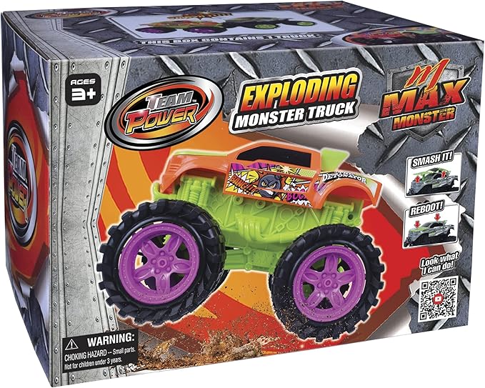 Exploding Monster Truck Toy with Explosive Crash Sounds and Lights, Smash It Up Again and Again, Monster Truck Toys for Boys Kids Ages 3, 4-7 & Above | Toddler Toys for 3 Year Old Boys Gift