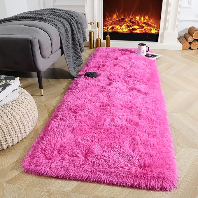 Ompaa Fluffy Runner Rugs, 2x4 Feet Hot Pink, Super Soft Shaggy Carpet Fuzzy Long Fur Rug for Bedroom Living Room Dorm, Plush Kids Playroom Baby Girls Nursery Decor Mats