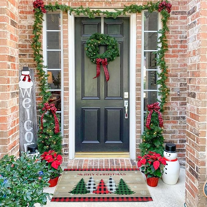 Christmas Doormat Outdoor Entrance Non-Slip Christmas Front Door Mat Xmas Decorative Washable Winter Holiday Welcome Doormat 17"x30" Merry Christmas Decor for Indoor Outdoor