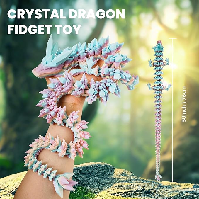 30'' 3D Printed Dragon - 3D Printed Toys, Articulated Crystal Dragon Large Rainbow Animal Fidget Toy, Decor Huge Dragons Collectible Figurines(Mixcolor1,30inch)