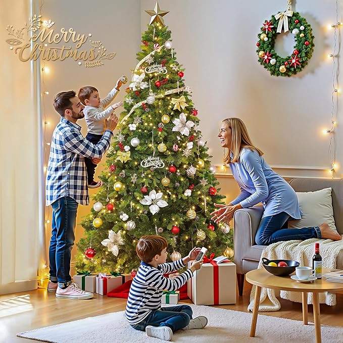 9ft Prelit Rotating Artificial Christmas Tree with Remote Timer & Dimmer, 600 Multi-Color LED Lights 2512 PE & PVC Branches for Holiday Decor