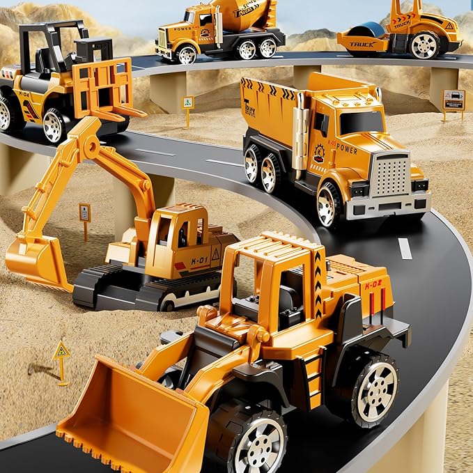 Construction Toys for 3 4 5 6 Years Old Boys Girls Kids, Die Cast Metal Truck Toys W/Play Mat, Sand Toys Trucks Excavator, Dump Truck, Road Roller, Cement Mixer, Car Toys Set for Kids Toddler