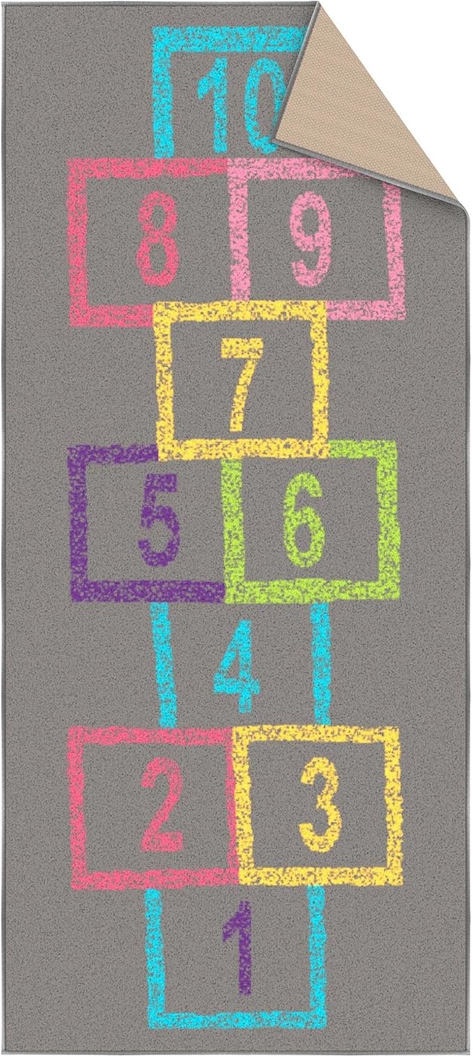 Ottomanson 2'7" x 6' Hopscotch Kids Rug - Play Mat for Playroom, Bedroom, Daycare & Classroom - Fun & Interactive Game Carpet - Durable and Non-Slip - Perfect for Learning & High-Traffic Areas, Pink