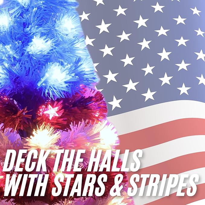 Christmas Concepts® 36" Fibre Optic LED American Flag Christmas Tree - USA Red, White & Blue Christmas Decorations - Indoor & Outdoor Use