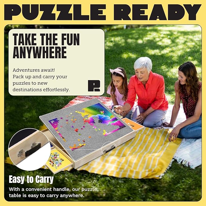 Puzzle Ready Tilting Puzzle Board with Drawers, Cover Mat & Felt Surface – 1000-Piece Wooden Jigsaw Table, 24"x 30", Portable - 3 Adjustable Puzzle Table Angles