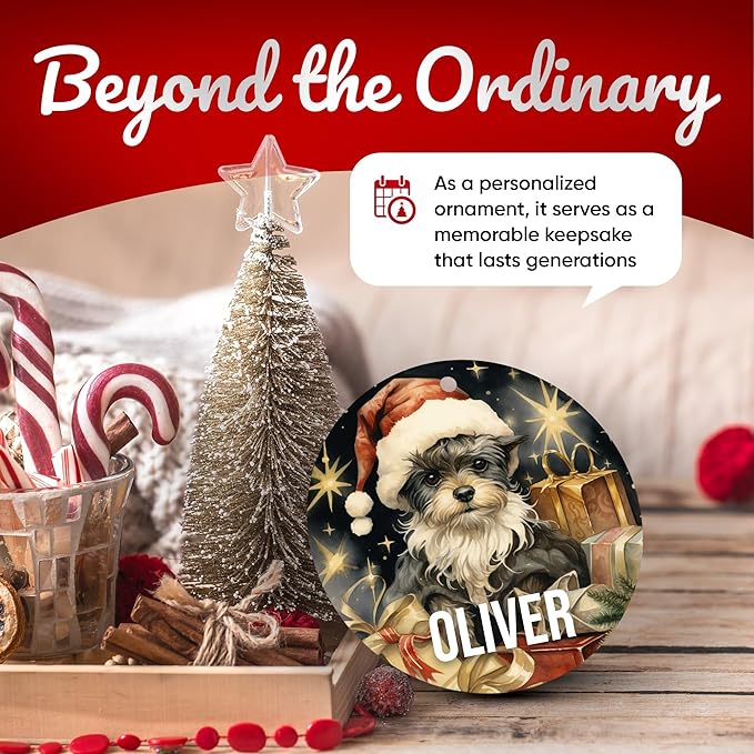 Miniature Schnazuer Personalized Dog Ornament - Pet Ornament for Christmas Tree - 3" Round Ceramic - Printed in USA - Choose from 200 Breeds - Dog Mom - Dog Dad - Xmas Decoration DOG0145