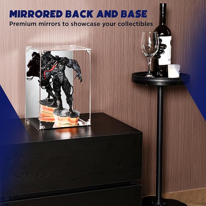 Acrylic Display Case | Mirrored Back & Base | Front Magnetic Closure | UV Protected Display Box | Clear Display Case for Collectibles, Figures, Legos, Toys, Dolls and Sports Memorabilia | 8x8x12in |