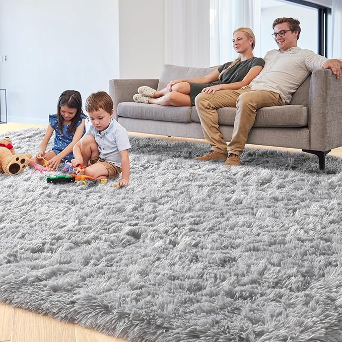 PAGISOFE Super Soft Shaggy Rugs Carpets, 5x7 Feet, Plush Washable Area Rugs for Living Room Bedroom, Furry Rugs for Nursery Playroom, Cute Room Decor for Baby, Shag Carpet for Dorm Decor, Light Grey