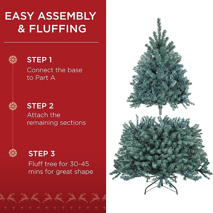 Best Choice Products Artificial Christmas Tree, 4.5ft Premium Unlit Realistic Spruce Holiday Décor w/Dense Branches, Metal Base – Blue Spruce