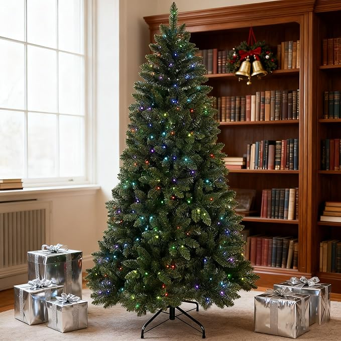 9 ft Prelit Christmas Tree with 620 Multi-Color Changing RGB LED Lights, Twinkle Artificial Christmas Tree with 1721 Tips