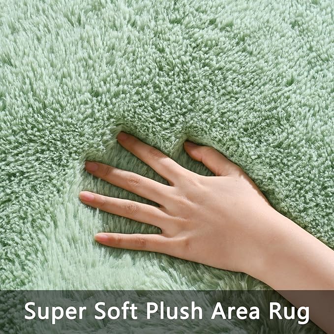 Pettop Fluffy Sage Green Rug for Bedroom Living Room, 5x8 Feet Super Soft Shaggy Plush Fuzzy Rugs for Girls Kids Boys, Non-Slip and Washable Rug for Nursery Classroom, Carpet for Rooms Decor
