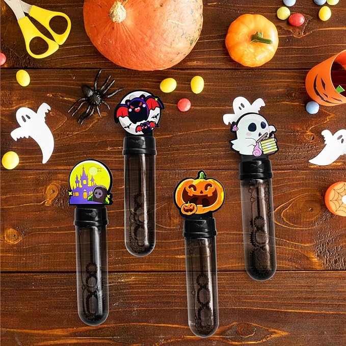 24 Pack Halloween Bubble Wands for Kids - Spooky Ghost, Bat, and Pumpkin Designs, Party Favors Bulk with Colorful Bubbles for Trick or Treat, Goodie Bag Stuffers, Birthday Gifts, Carnival Prizes