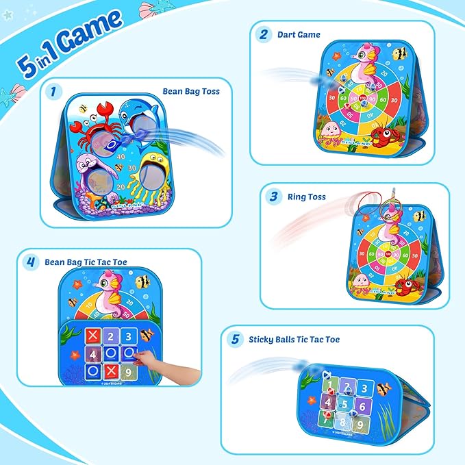 5-in-1 Bean Bag Toss Game for Kids, Animal Corn Hole Outdoor Toy for Toddler, Outside Yard Party Lawn Backyard Games Birthday Gift for Boy Girl Age 3 4 5 6 7 8