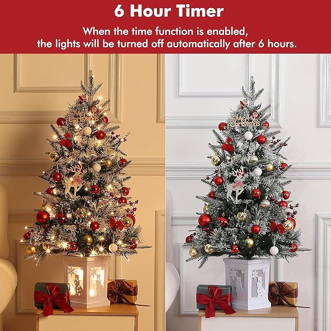 3FT Prelit Artificial Christmas Tree with Lights, 3 Foot Artificial Christmas Tree with Snowflake Base, 78 LED Prelit Christmas Tree, Battery Operated, Timer, Easy Assembly, Winter Holiday Decor