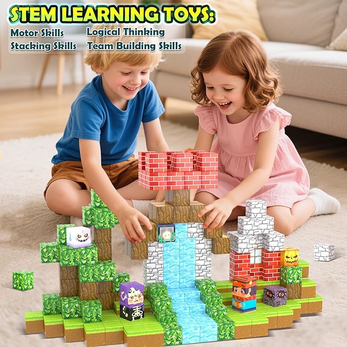 150PCS Large Magnetic Blocks - Build Mine Magnet World Forest Tiles, Magnet Kids Games Classroom Must Haves Toddlers Magnetic Toys for Boys & Girls 3-5 6-8, STEM Montessori Sensory Ourdoor Toys Gift