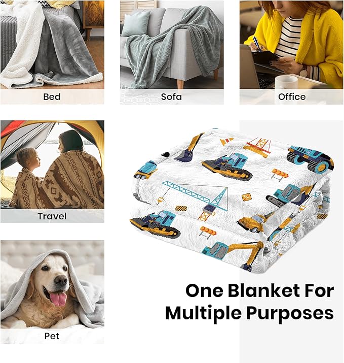 Construction Truck Blanket Boys Excavator Throw Soft Fuzzy Flannel Tractor Blanket for Bed Couch Sofa Decor Blankets Trucks Car Lover Toddler Kids Blankets Gifts 80"x60"