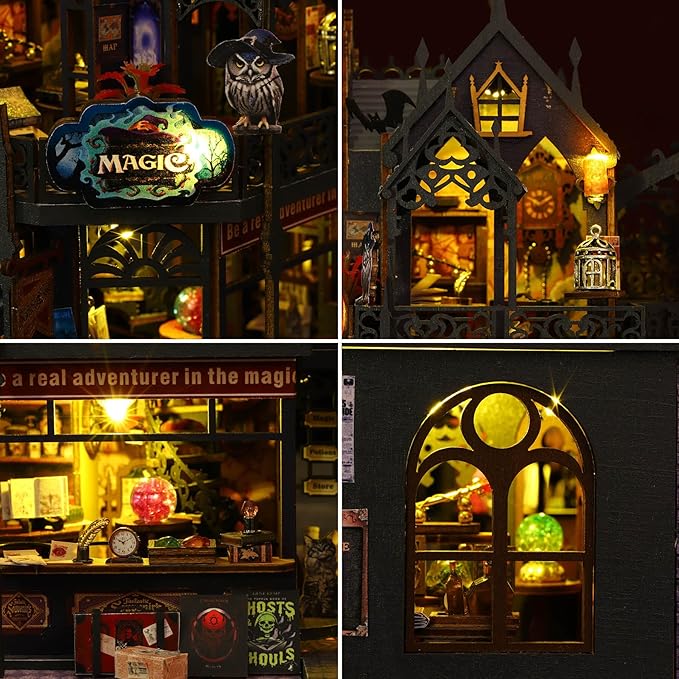 DIY Miniature Dollhouse Kit, Holo Magic City DIY Miniature House kit Wooden Dollhouse Kit, DIY Mini House kit for Adults to Build