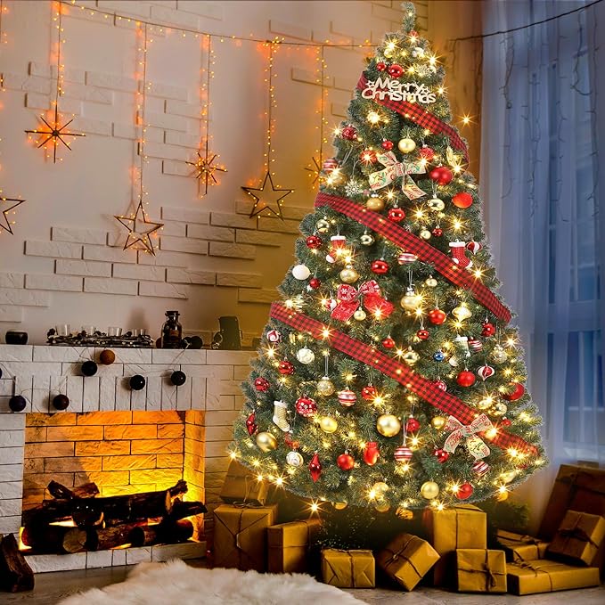GAOMON 7.5FT Premium Spruce Artificial Holiday Christmas Tree for Home, Office, Party Decoration w/ 1,450 Branch Tips, Easy Assembly, Metal Hinges & Foldable Base