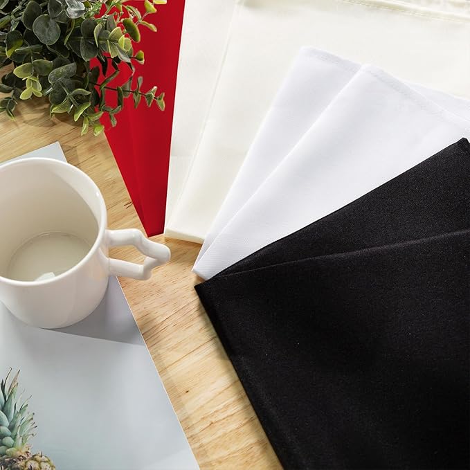 12pcs Christmas Polyester Cloth Napkins, 20 x 20 Inch, Washable Red Dinner Napkins with Hemmed Edges for Christmas X-mas Party Banquet Home and Hotel Dinner Decoration, Red Set of 12