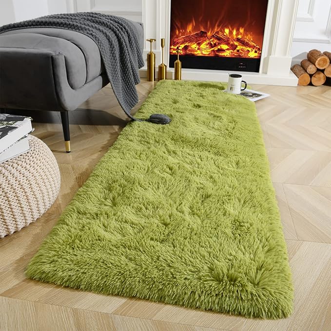 Ompaa Fluffy Runner Rugs, 2x6 Feet Grass Green, Super Soft Shaggy Carpet Fuzzy Long Fur Rug for Bedroom Living Room Dorm, Plush Kids Playroom Baby Girls Nursery Decor Mats