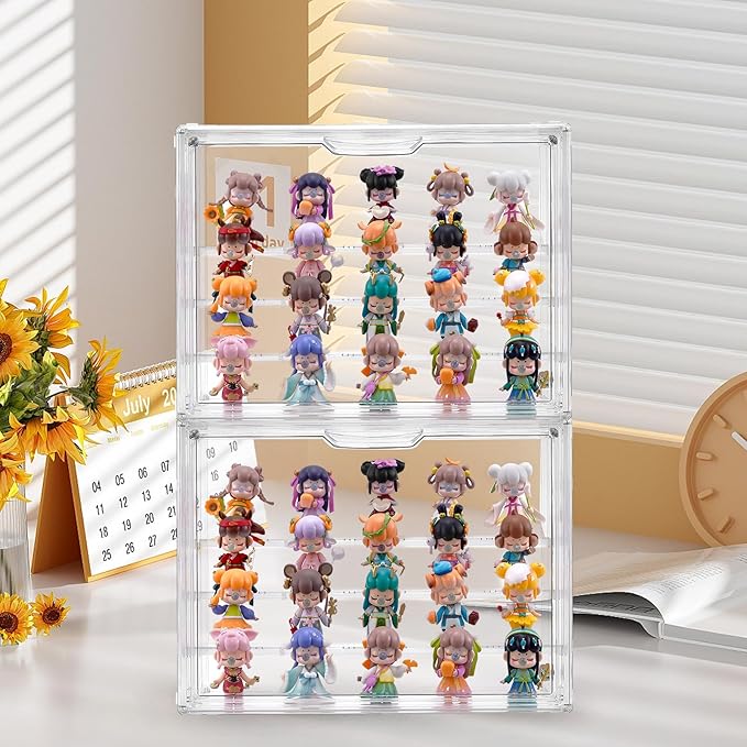 4 Tier Acrylic Display Case for Collectibles, Clear Adjustable Figure Display Case with Magnetic Door, Stackable Storage Box Showcase with 3 Shelves for Action Figures,Dolls,Toys, Large 1 Pack