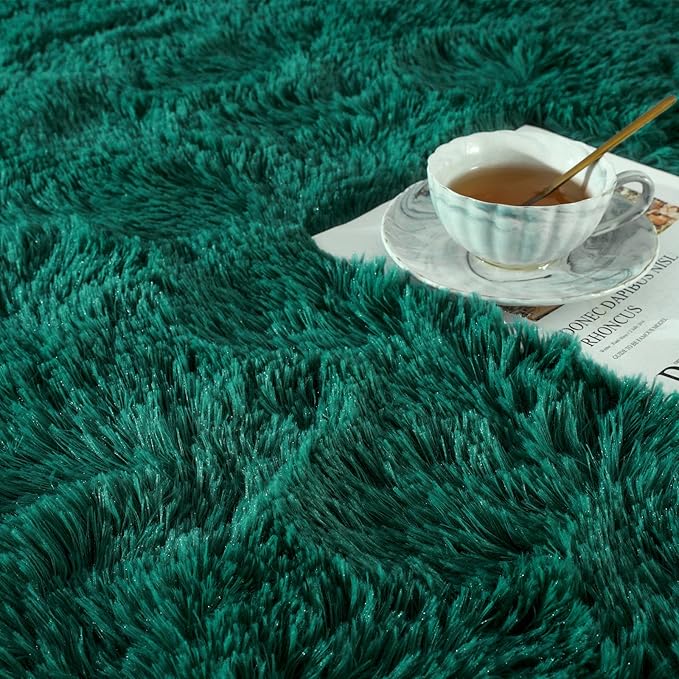Ompaa Dark Green Rug 6x9 Fluffy Emerald Area Rugs for Bedroom Living Room Carpet, Non-Slip High Pile, Modern Fuzzy Shaggy Deep Grass Green Rug for Classroom Kids Playroom Nursery Home Office Decor