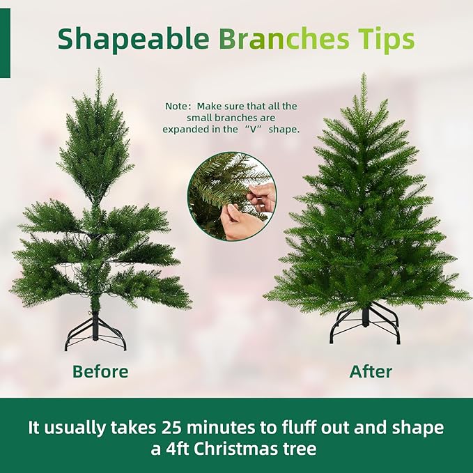 4FT Artificial Christmas Tree Unlit, Full Green PVC Pine with Dunhill Fir 559 Branch Tips, Realistic Holiday Xmas Tree with Foldable Metal Stand for Indoor Home, Office Decoration