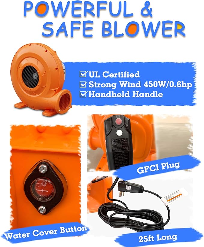 ACTION AIR [Updated Version] Bounce House, Inflatable Bouncer with Air Blower, Jumping Castle with Slide, Family Backyard Bouncy Castle, Durable Sewn with Extra Thick Material, Idea for Kids (C-9745)