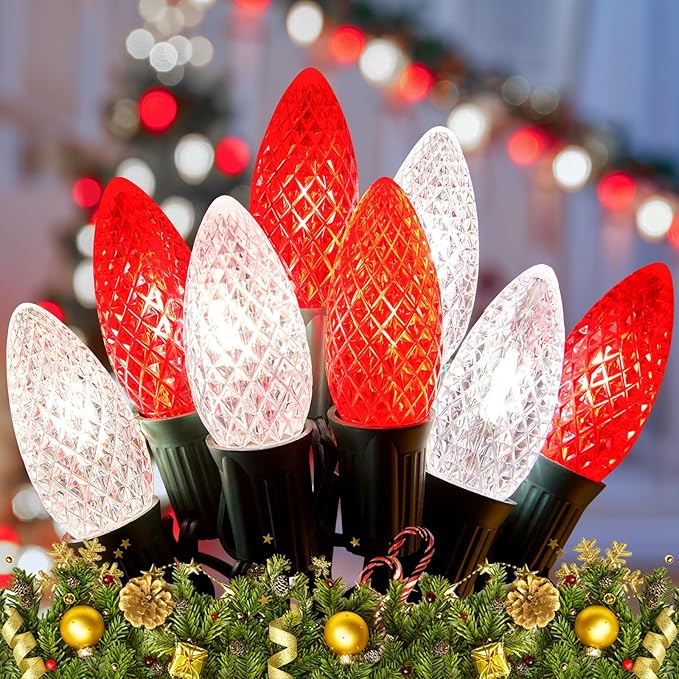 Minetom C9 LED Commercial Outdoor Christmas Lights – 150 FT Red and Pure White Christmas String Lights, Waterproof Connectable UL Certified C9 Lights for Indoor Roofline Xmas Decor