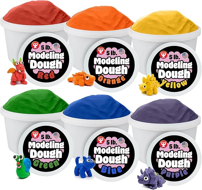 Hygloss Play Modeling Dough for Kids – Safe & Non-Toxic Sensory Dough for Arts and Crafts – 5 lb Tub – Play Clay for Toddler Activities, Preschool Classroom Must-Haves – 6 Assorted Colors, Unscented