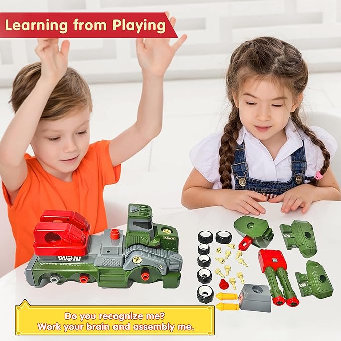 11inches Large Take Apart Trucks Army Toys for Boys Girls Kids 3-10 Year Old Missile Vehicles Anti Aircraft Trucks Toys with Electric Drill Assembly Toy