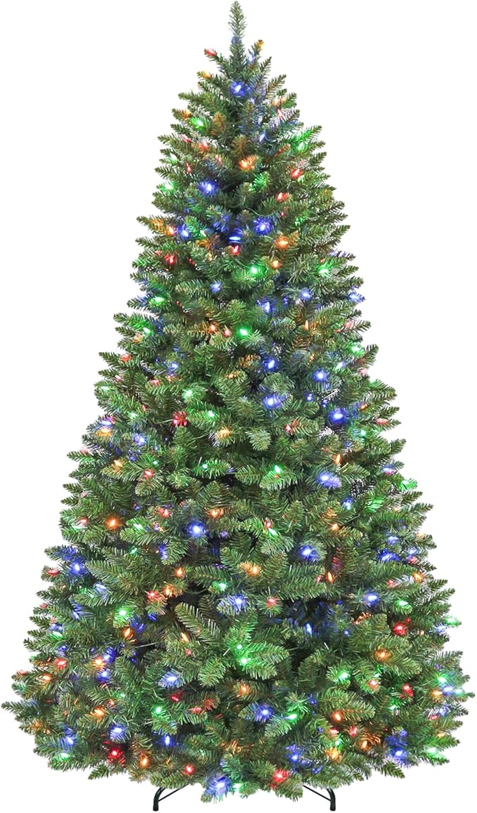 Hykolity 7.5' Pre-Lit Artificial Christmas Tree with 450 Changeable Color LED Lights, 1032 Tips, Easy Setup Hinged & Metal Base, 10 Modes