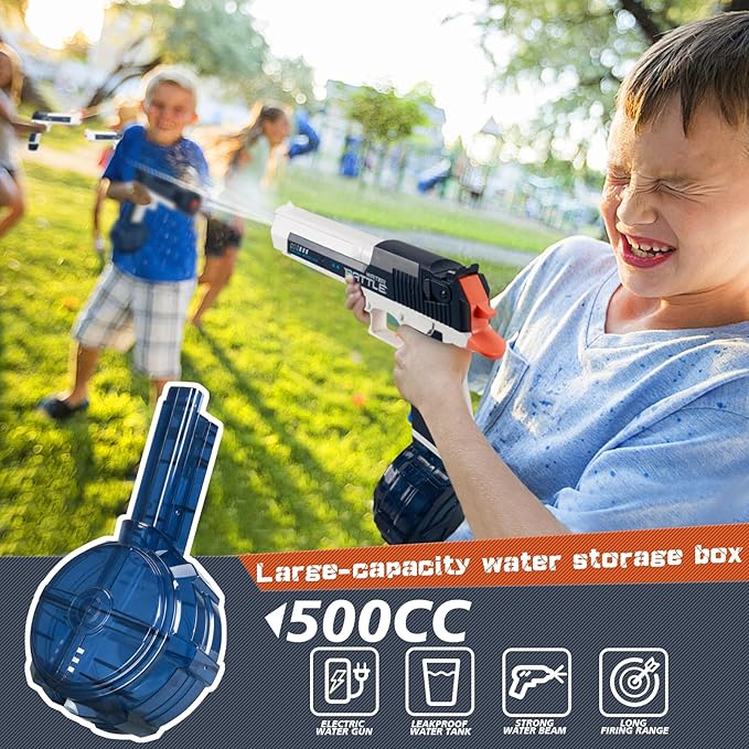 Electric Water Gun with Light - Automatic Water Gun with Drum, Realisty Water Pistol, Blue
