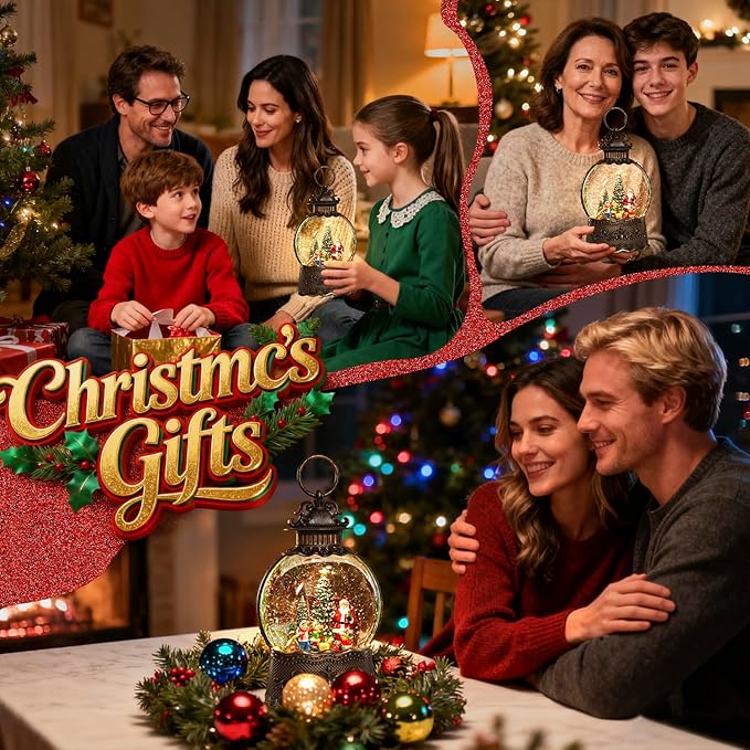 100mm Christmas Snow Globe with Music and Waterfall Effects Christmas Lights with Elderly and Children Christmas Tree Indoor Scene Dual Power Mode: USB Charging and Battery Powered