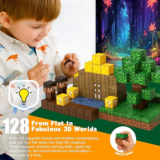 Magnetic Blocks 128PCS - Magnetic Tiles Building Blocks Toddler Toys STEM Sensory Outdoor Toys for 3+ Year Old Boys & Girls, Creative Kids Games Kids