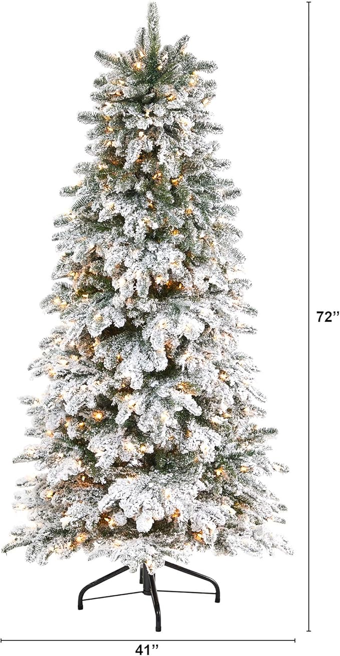Nearly Natural 6ft. Flocked North Carolina Fir Artificial Christmas Tree with 450 Warm White Lights and 1560 Bendable Branches