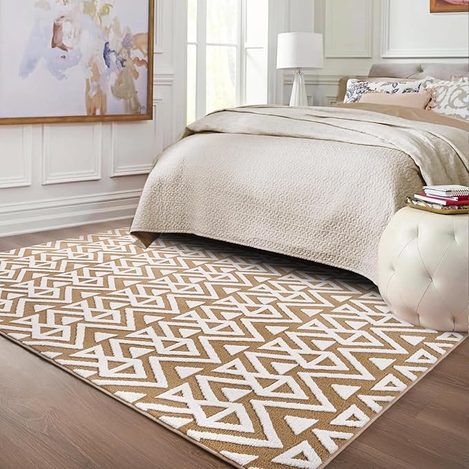 Ompaa Ultra Soft Shaggy Rugs Memory Foam Bedroom Carpet, Beige 3 x 5 Feet, Plush Geometric Textured Area Rugs for Living Room Couch Dorm Bedside Kids Girls Teens Room Nursery Decor Floor Mat