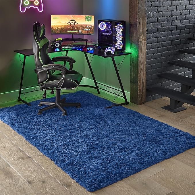 Ophanie Blue Rug, Boys 4x6 Rugs for Bedroom Royal Dark Blue Carpet Nursery Aesthetic, Kids Playroom Navy Area Rugs for Girls Teen Home Decor, Fluffy Shag Bedside Floor Living Room Carpet