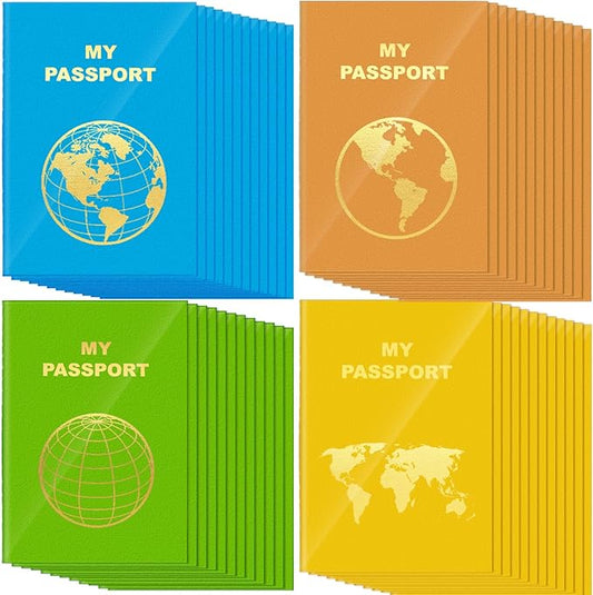 Lincia 48 Pcs Blank Passport Notebook Fake Passport Book Travel Journal Book Bulk Coloring Kids Travel Airplane Activity Classroom Decor School Projects(Bright Color)